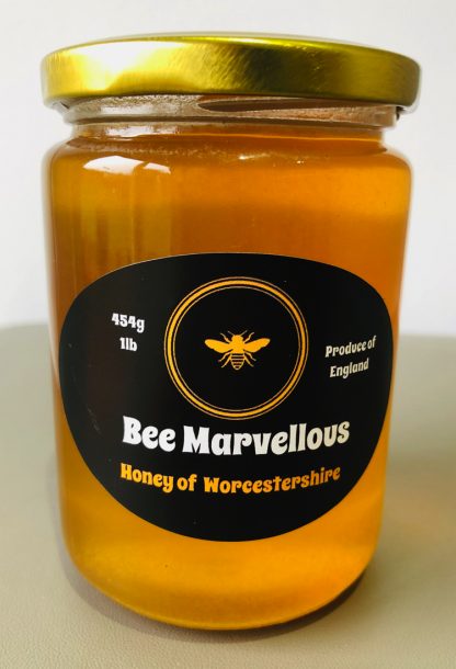 Honey - Natural, Fresh, Raw and Pure English Honey For Sale Online From Bee Marvellous Ltd based in Worcestershire UK Front of Jar